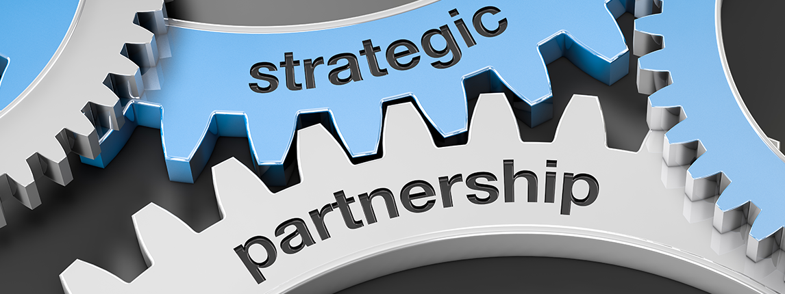 Gears with "strategic partnership" text.